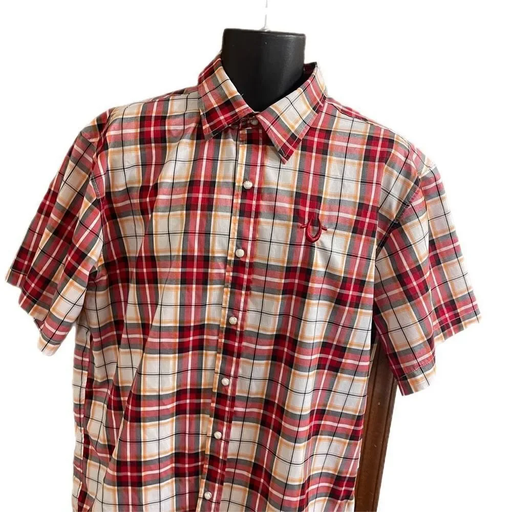 True Religion Men’s Plaid Pearl Snap Short Sleeve Button Up Shirt Size XXL